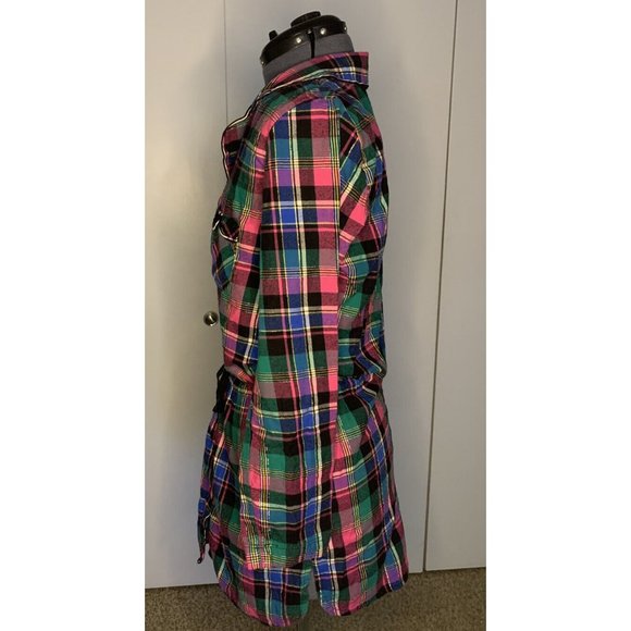 Victoria Secret Flannel Short Dress/ Robe Pink Grn Plaid Drawstring Waist XS - Picture 4 of 11